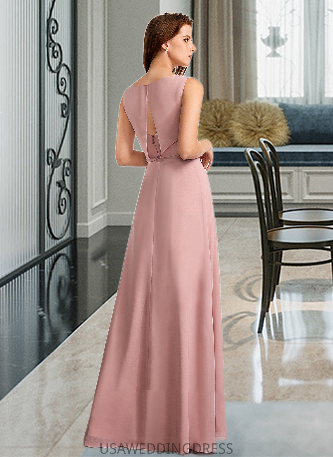 Louisa A-Line Floor-Length Bridesmaid Dress With Bow(s) DSP0013139