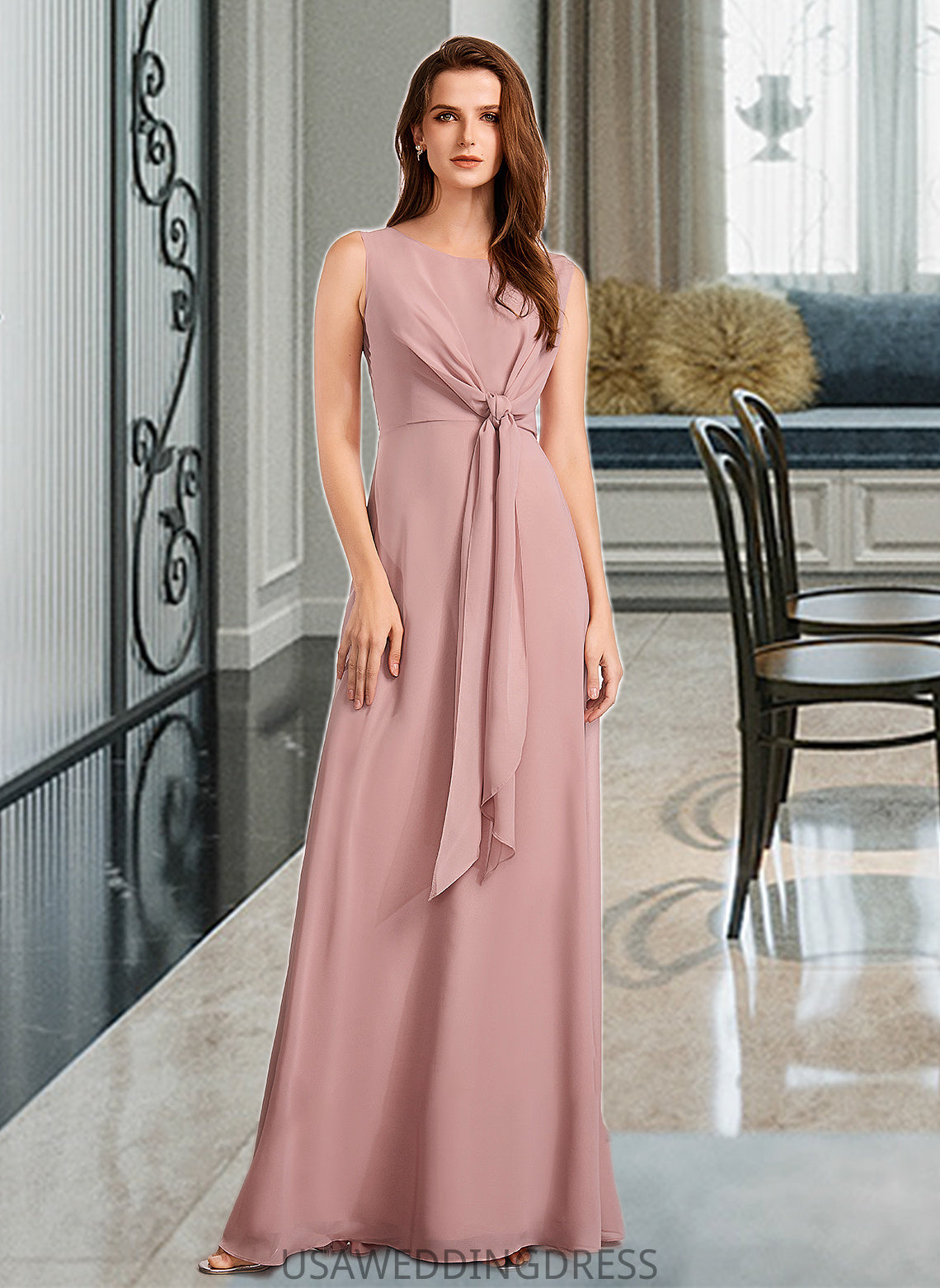 Louisa A-Line Floor-Length Bridesmaid Dress With Bow(s) DSP0013139