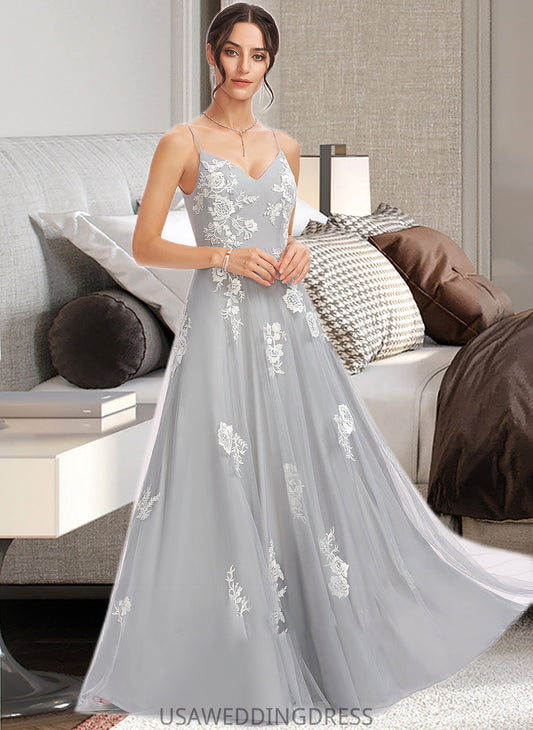 Daphne A-Line V-neck Floor-Length Bridesmaid Dress With Lace DSP0013140