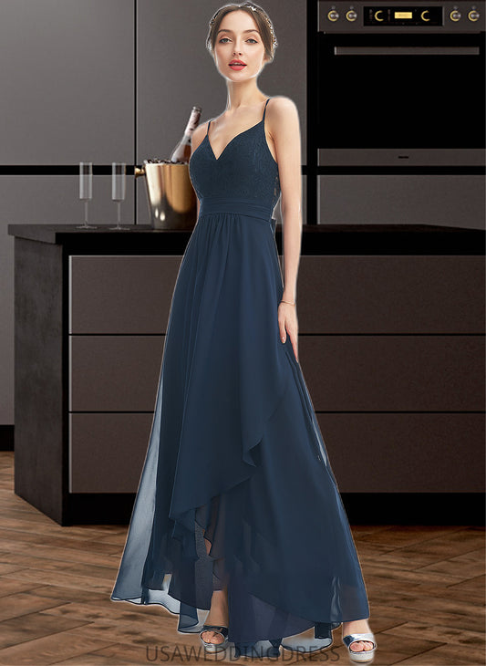 Bethany A-Line V-neck Asymmetrical Bridesmaid Dress With Lace Bow(s) DSP0013143