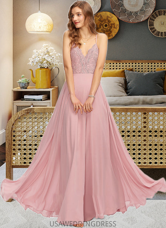 Katrina A-Line V-neck Floor-Length Chiffon Bridesmaid Dress DSP0013173