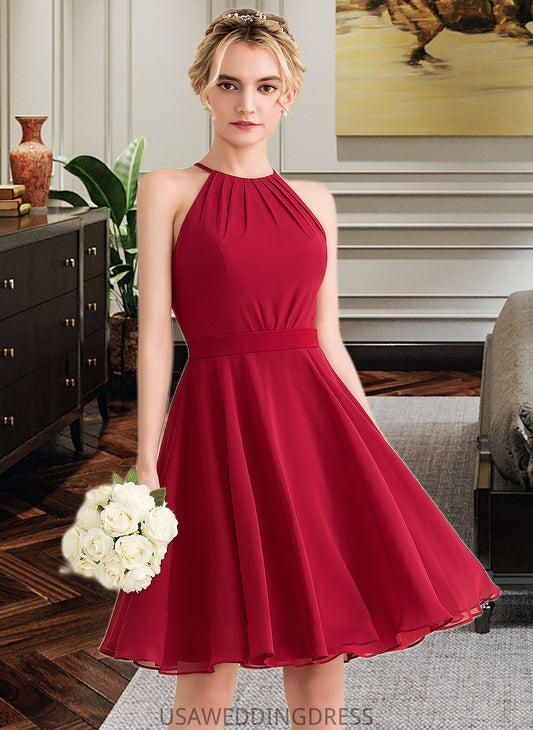 Barbara A-Line Scoop Neck Knee-Length Chiffon Bridesmaid Dress With Ruffle Bow(s) DSP0013189