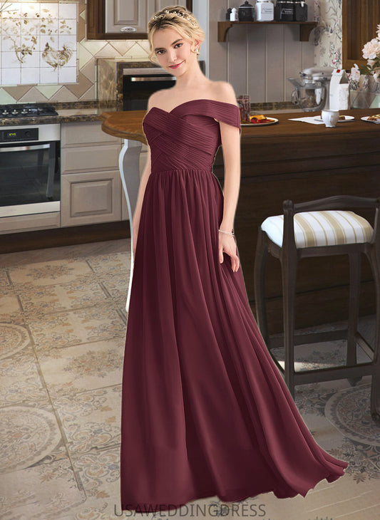 Raina A-Line Off-the-Shoulder Floor-Length Chiffon Bridesmaid Dress With Ruffle DSP0013190