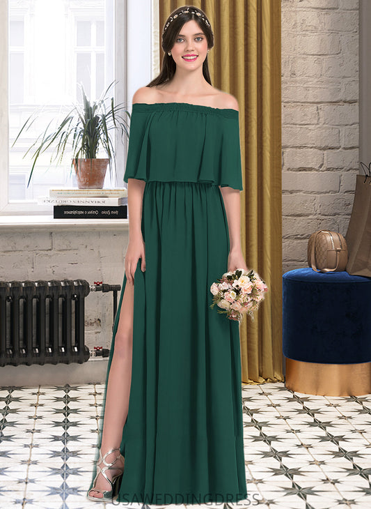 Savanah A-Line Off-the-Shoulder Floor-Length Chiffon Bridesmaid Dress With Split Front DSP0013192