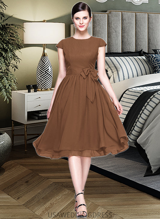 Kiersten Chiffon Knee-length Bridesmaid Dress with Cap Sleeves And Sashes DSP0013195