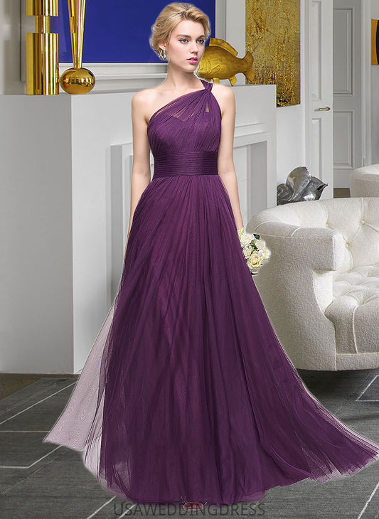 Maisie A-Line One-Shoulder Floor-Length Tulle Bridesmaid Dress With Ruffle DSP0013216