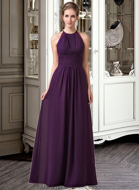 Kelly Chiffon Halter-neck Floor-length Bridesmaid Dress With Lace DSP0013218