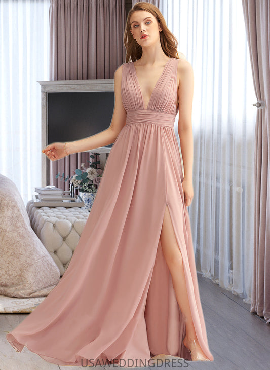 Mylee A-LineV-neckFloor-LengthChiffonBridesmaidDressWithSplitFront#251361 DSP0013235