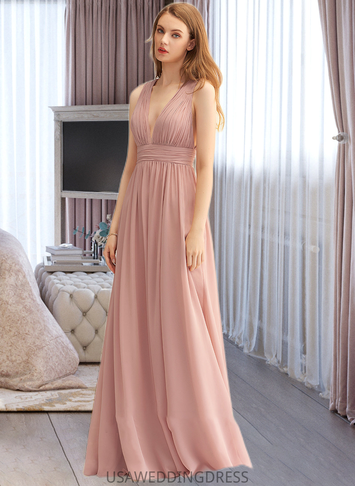 Mylee A-LineV-neckFloor-LengthChiffonBridesmaidDressWithSplitFront#251361 DSP0013235