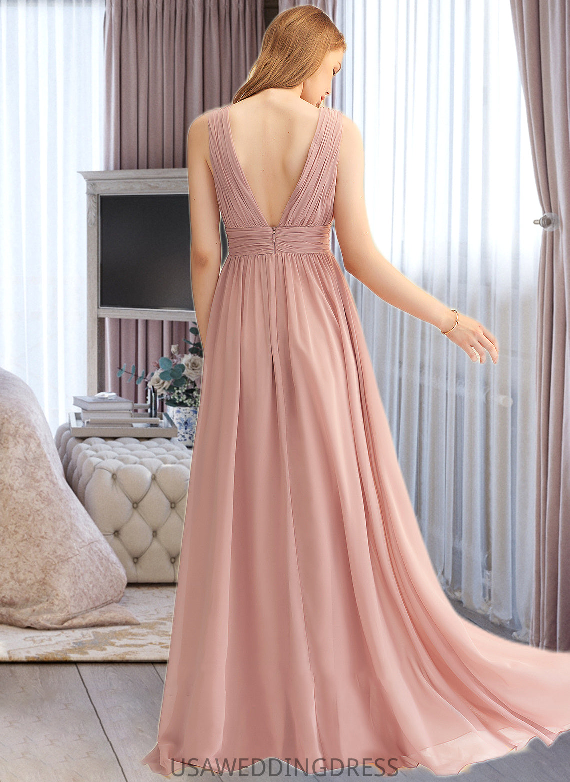 Mylee A-LineV-neckFloor-LengthChiffonBridesmaidDressWithSplitFront#251361 DSP0013235