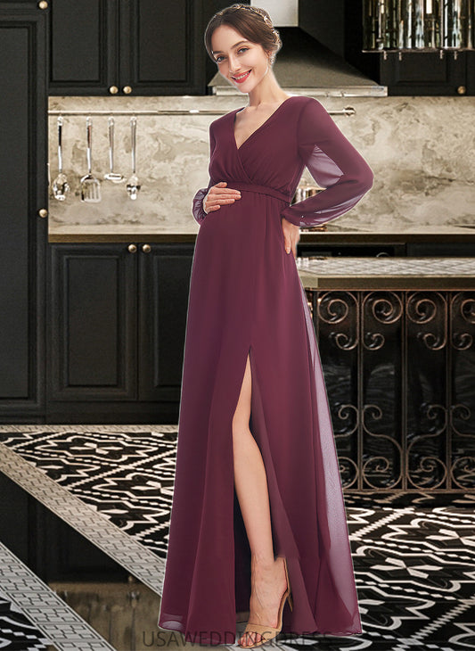 Gretchen A-Line V-neck Floor-Length Bridesmaid Dress With Split Front DSP0013244