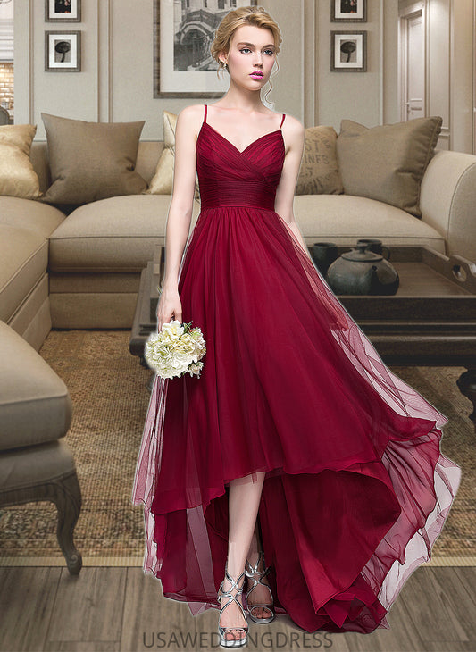 Shyann A-Line V-neck Asymmetrical Tulle Bridesmaid Dress DSP0013270