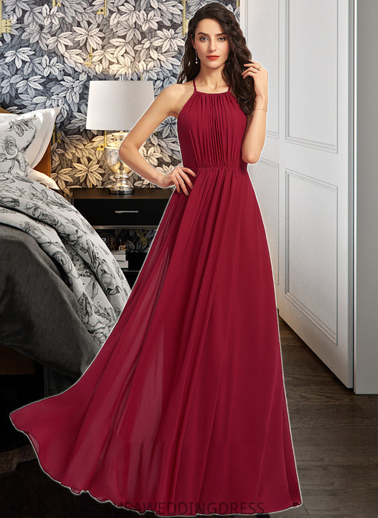 Kylee A-Line Scoop Neck Floor-Length Bridesmaid Dress With Ruffle DSP0013277