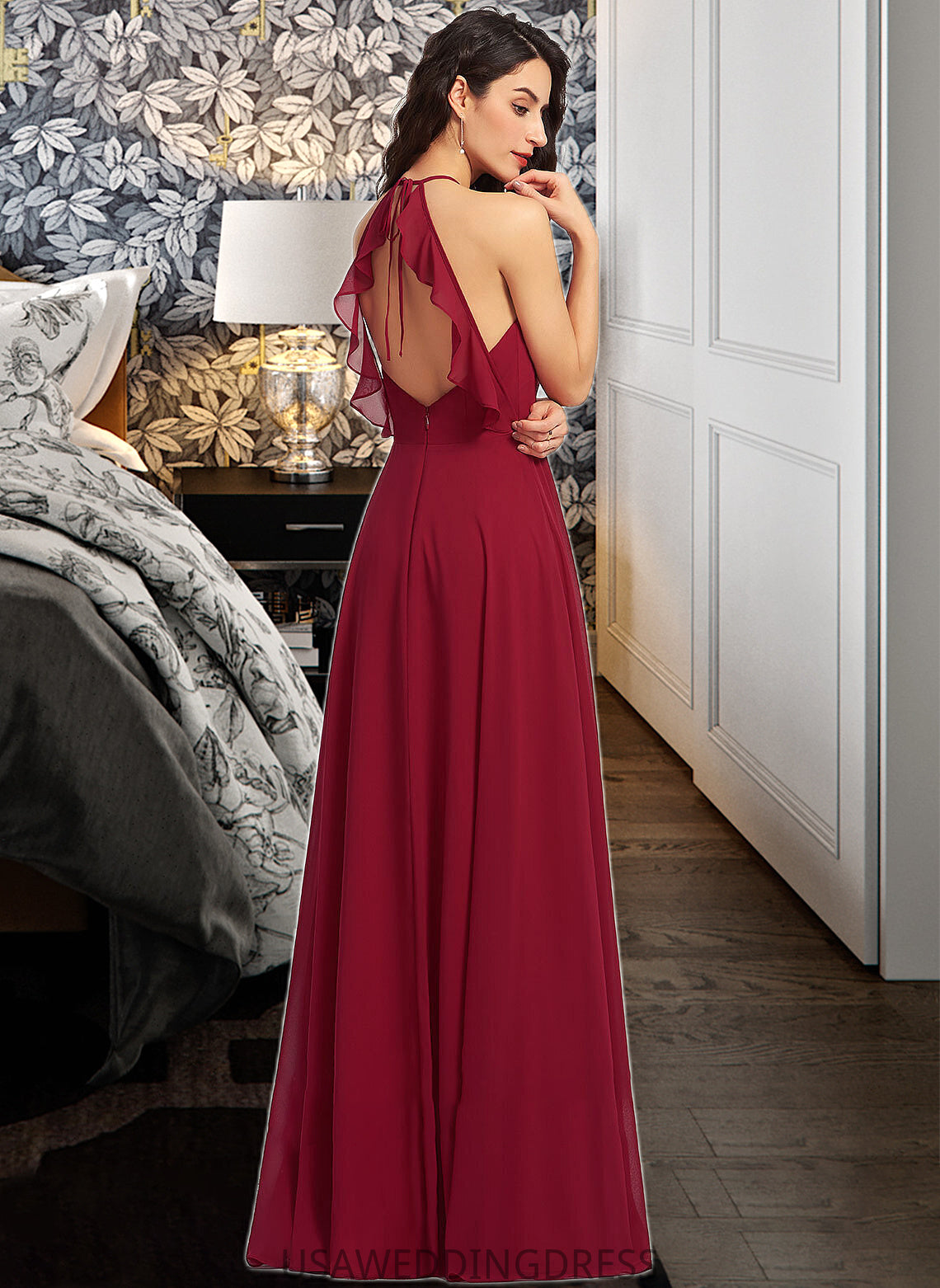 Kylee A-Line Scoop Neck Floor-Length Bridesmaid Dress With Ruffle DSP0013277