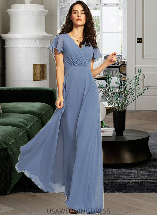 Veronica A-Line V-neck Floor-Length Bridesmaid Dress With Lace DSP0013278