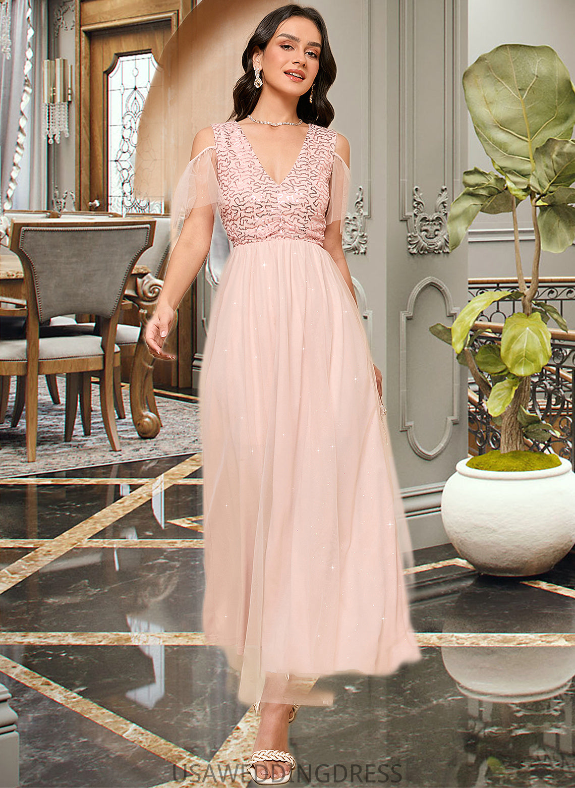 Hannah A-LineV-neckAnkle-LengthBridesmaidDress#273662 DSP0013281