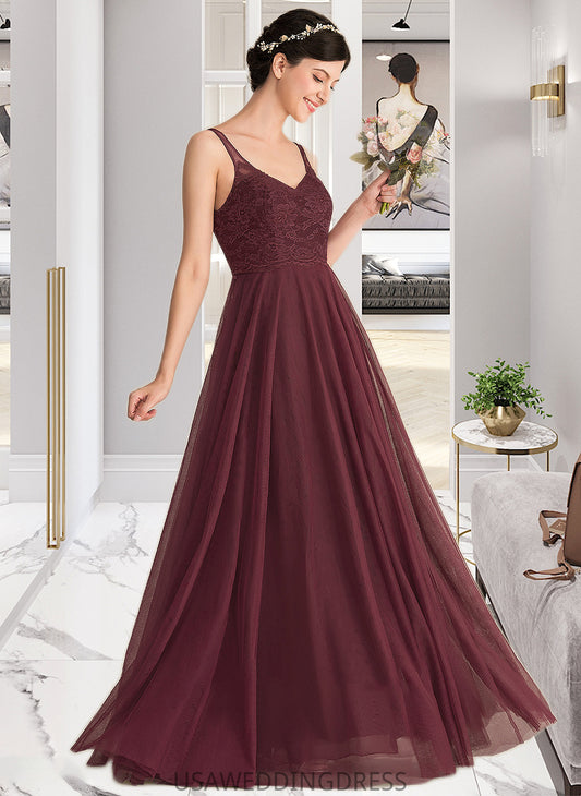 Kristen A-Line/Princess V-neck Floor-Length Tulle Lace Bridesmaid Dress DSP0013295