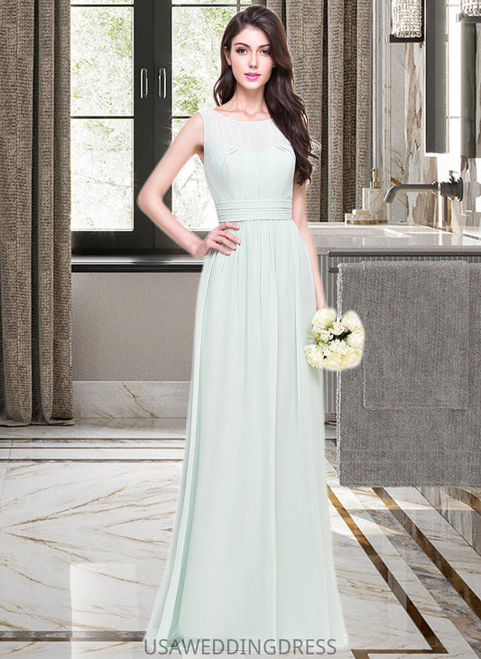 Jamya A-Line Scoop Neck Floor-Length Chiffon Bridesmaid Dress With Ruffle DSP0013296