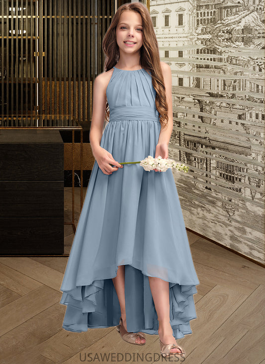 Lilyana A-Line Scoop Neck Asymmetrical Chiffon Junior Bridesmaid Dress With Ruffle Bow(s) DSP0013314