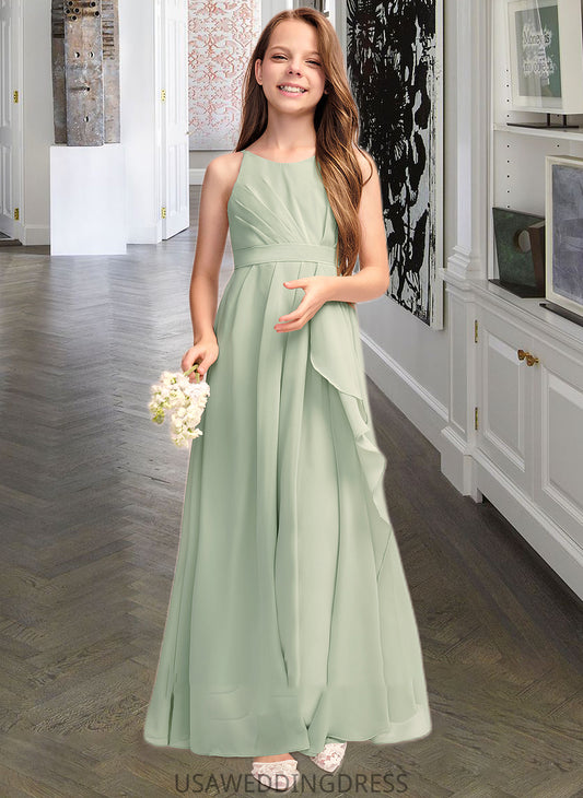 Danica A-Line Scoop Neck Floor-Length Chiffon Junior Bridesmaid Dress With Cascading Ruffles DSP0013318