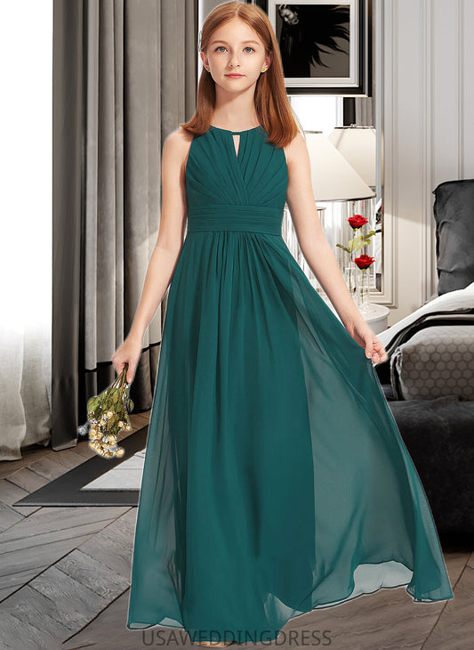 Anabelle A-Line Scoop Neck Floor-Length Chiffon Junior Bridesmaid Dress With Ruffle DSP0013320