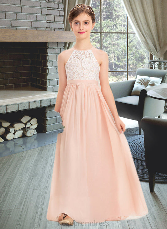 Vivienne A-Line Scoop Neck Floor-Length Chiffon Lace Junior Bridesmaid Dress SRSP0013321