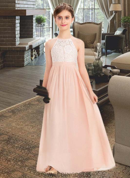 Undine A-Line Scoop Neck Floor-Length Chiffon Lace Junior Bridesmaid Dress DSP0013321