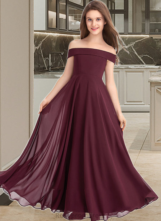 Tricia A-Line Off-the-Shoulder Floor-Length Chiffon Junior Bridesmaid Dress SRSP0013323