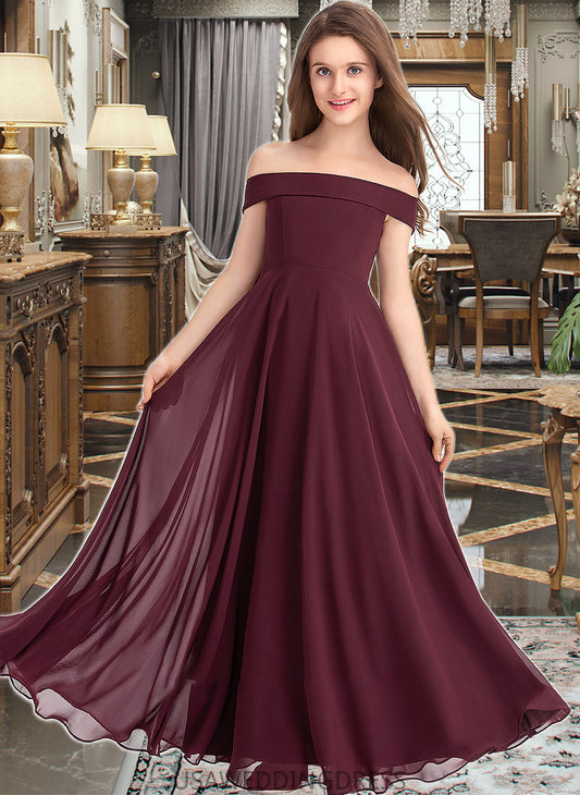 Jennifer A-Line Off-the-Shoulder Floor-Length Chiffon Junior Bridesmaid Dress DSP0013323