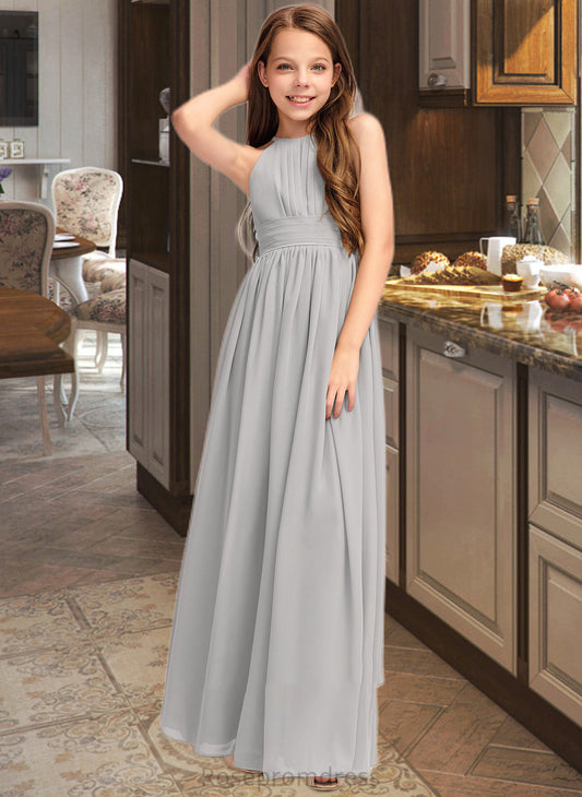 Alexus A-Line Scoop Neck Floor-Length Chiffon Junior Bridesmaid Dress With Ruffle SRSP0013325