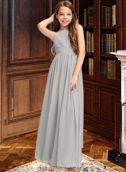 Desiree A-Line Scoop Neck Floor-Length Chiffon Junior Bridesmaid Dress With Ruffle DSP0013325