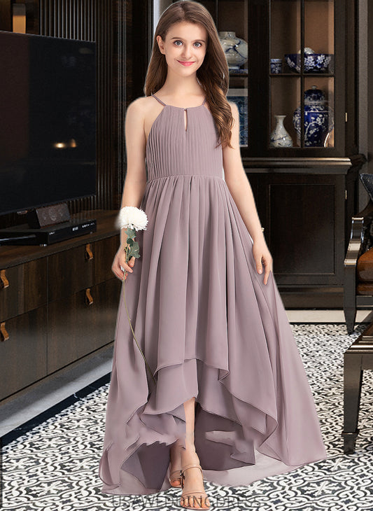 Lilly A-Line Scoop Neck Asymmetrical Chiffon Junior Bridesmaid Dress With Ruffle Bow(s) DSP0013326