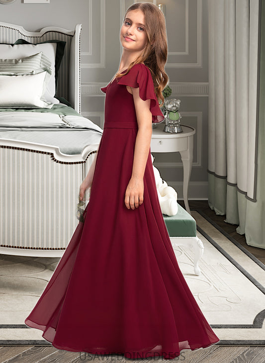 Haven A-Line V-neck Floor-Length Chiffon Junior Bridesmaid Dress With Cascading Ruffles DSP0013327