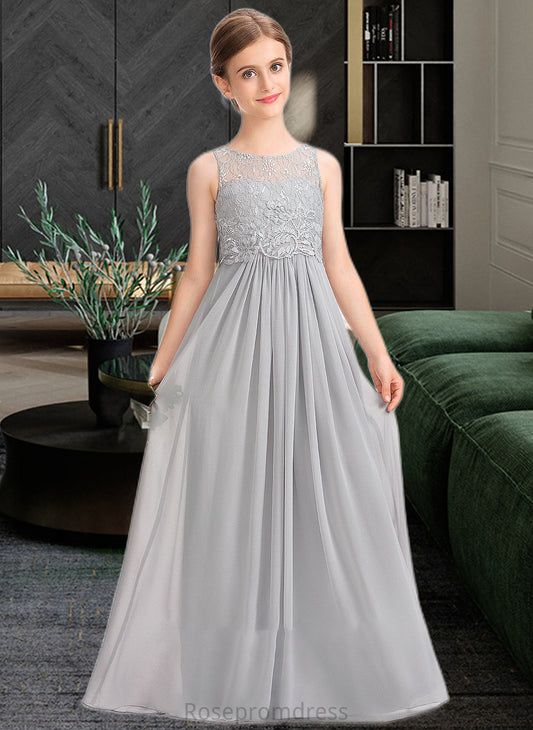 Marin A-Line Scoop Neck Floor-Length Chiffon Lace Junior Bridesmaid Dress SRSP0013333