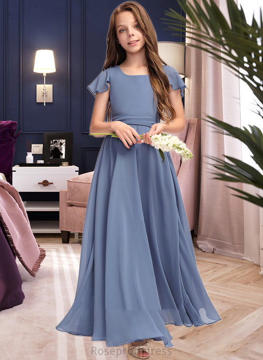 Rosalie A-Line Scoop Neck Floor-Length Chiffon Junior Bridesmaid Dress With Bow(s) SRSP0013337