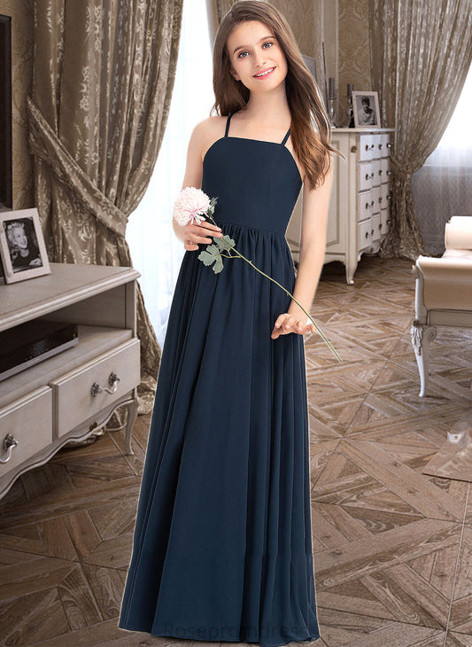 Addisyn A-Line Square Neckline Floor-Length Chiffon Junior Bridesmaid Dress With Bow(s) SRSP0013345