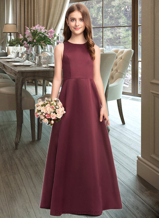 Anabella A-Line Scoop Neck Floor-Length Satin Junior Bridesmaid Dress SRSP0013348