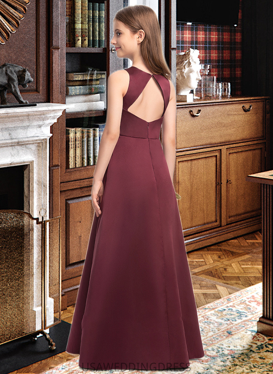 Karen A-Line Scoop Neck Floor-Length Satin Junior Bridesmaid Dress DSP0013348