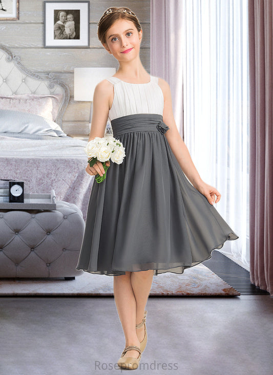 Caylee A-Line Scoop Neck Knee-Length Chiffon Junior Bridesmaid Dress With Ruffle Flower(s) SRSP0013350