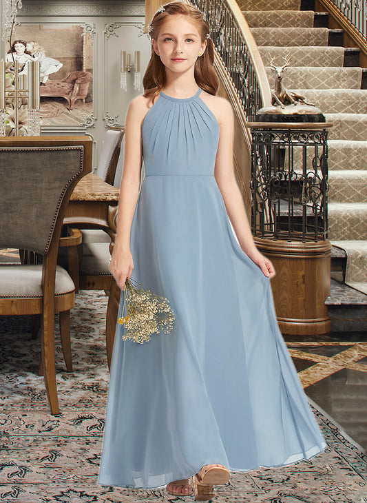 Tiara A-Line Scoop Neck Floor-Length Chiffon Junior Bridesmaid Dress With Ruffle SRSP0013353