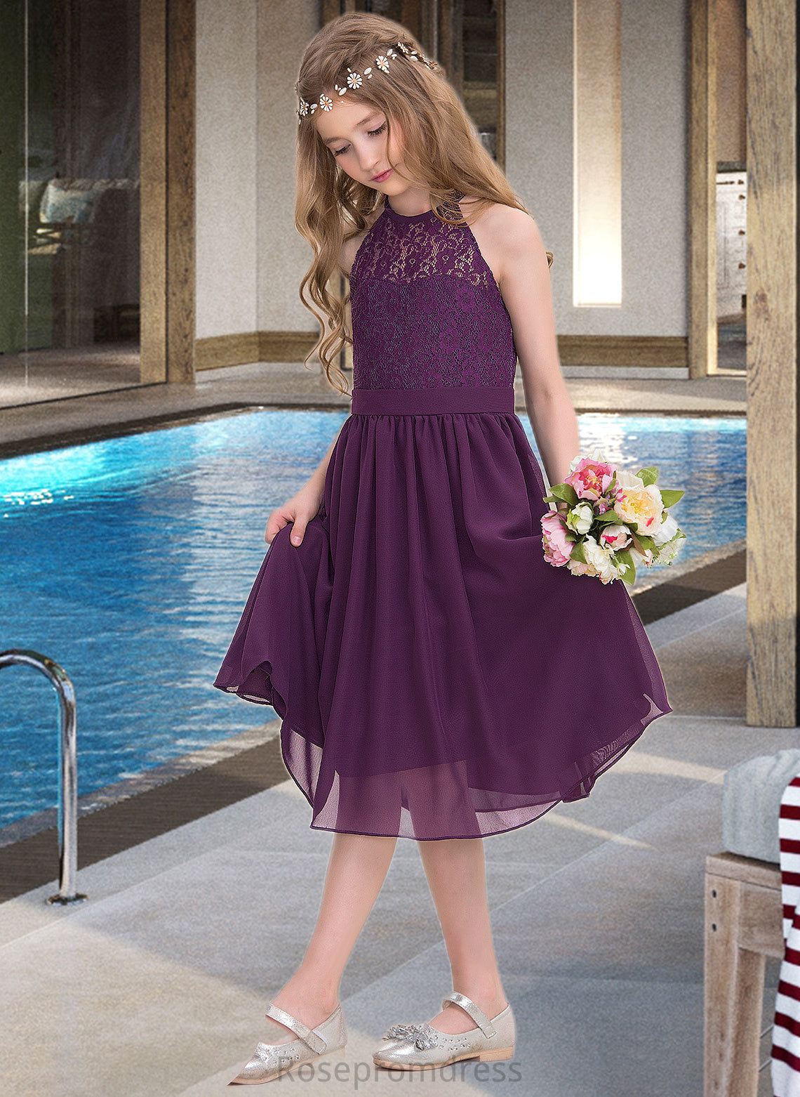 Janelle A-Line Scoop Neck Knee-Length Chiffon Junior Bridesmaid Dress SRSP0013379