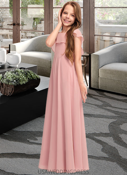 Leia A-Line Scoop Neck Floor-Length Chiffon Junior Bridesmaid Dress With Cascading Ruffles DSP0013382