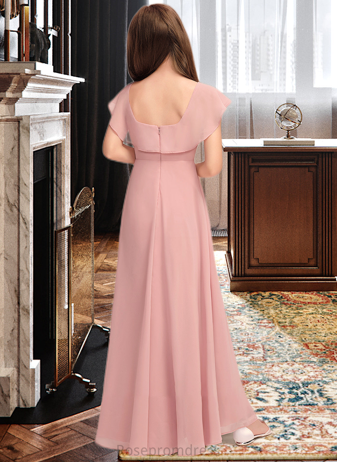 Kaya A-Line Scoop Neck Floor-Length Chiffon Junior Bridesmaid Dress With Cascading Ruffles SRSP0013382