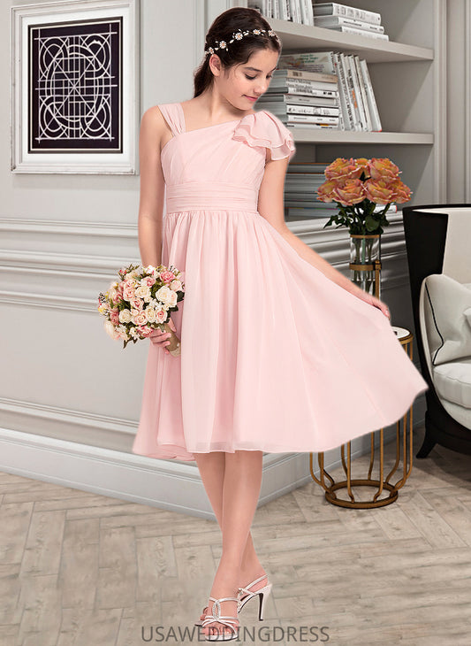 Lana A-Line V-neck Knee-Length Chiffon Junior Bridesmaid Dress With Cascading Ruffles DSP0013386