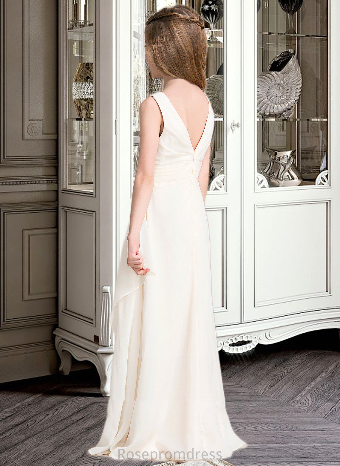 Katrina A-Line Scoop Neck Floor-Length Chiffon Junior Bridesmaid Dress With Cascading Ruffles SRSP0013394