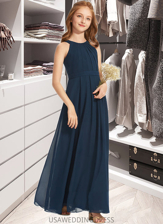 Haylee A-Line Scoop Neck Floor-Length Chiffon Junior Bridesmaid Dress With Ruffle DSP0013397