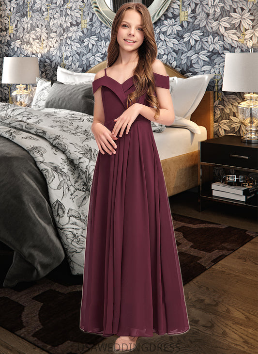 Hazel A-Line Off-the-Shoulder Floor-Length Chiffon Junior Bridesmaid Dress DSP0013408