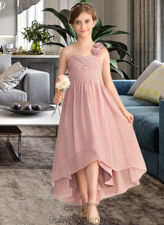 Norma A-Line One-Shoulder Asymmetrical Chiffon Junior Bridesmaid Dress With Ruffle Flower(s) Bow(s) DSP0013410