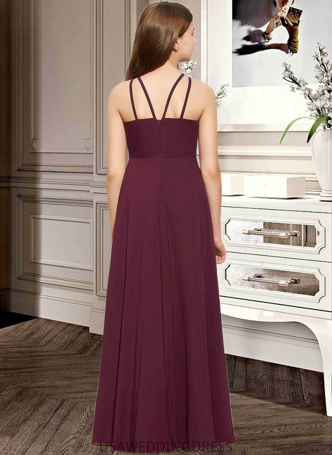 Amiah A-Line Scoop Neck Floor-Length Chiffon Junior Bridesmaid Dress DSP0013418