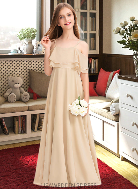 Judy A-Line Off-the-Shoulder Floor-Length Chiffon Junior Bridesmaid Dress With Cascading Ruffles DSP0013419